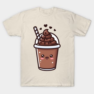 Kawaii Dark Hot Chocolate Milkshake with Chocolate Hearts | Design for Kawaii Food Lovers T-Shirt